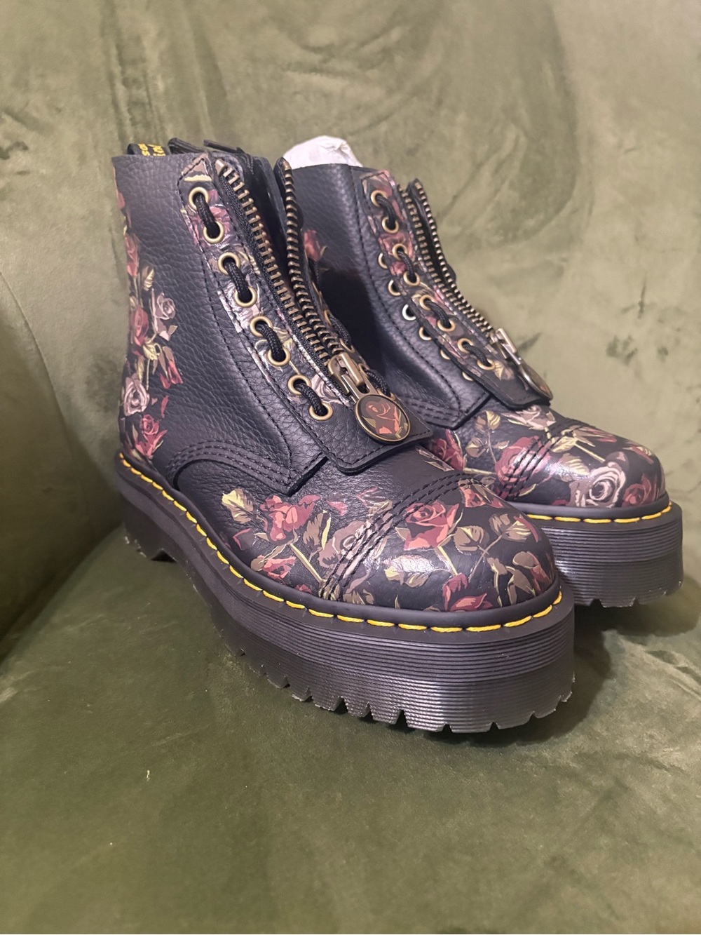 Dr. Martens Black Floral Platform Zip Lace-Up Boot - Picture 8 of 11